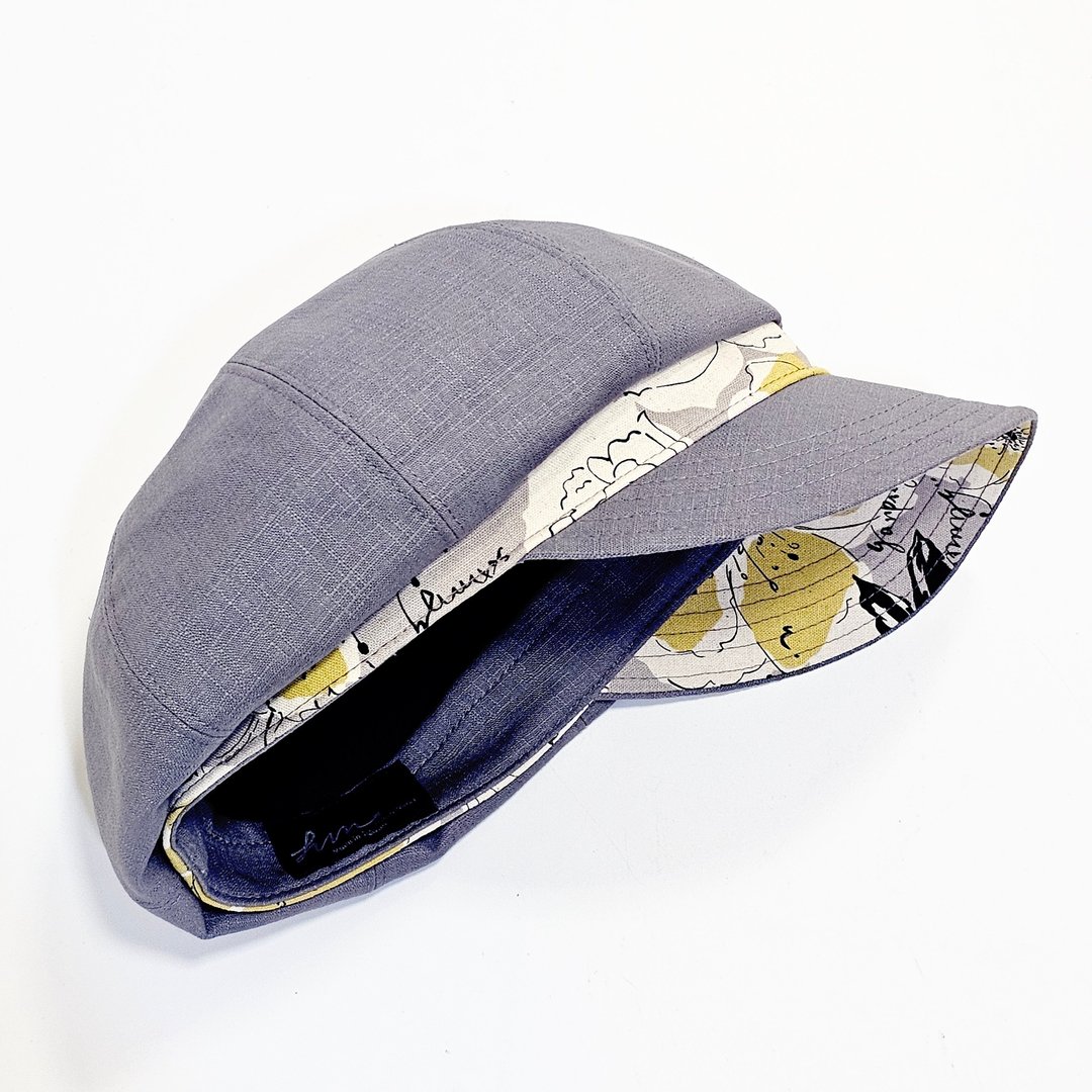 【HiGh MaLi】日系拼布/宽帽沿/报童帽/灰色拼黄花#日本布#遮阳 - 帽子 - 棉 灰色