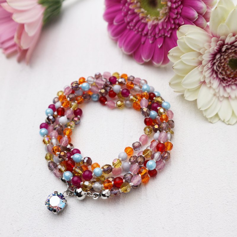 Wrap Bracelet (Pink Mix 02)/ピンクミックスのラップブレスレット - 手链/手环 - 玻璃 粉红色