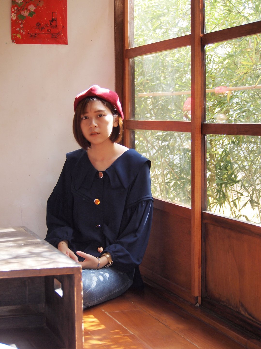 大披领蓬袖衬衫  //  靛蓝 - 女装上衣 - 聚酯纤维 蓝色