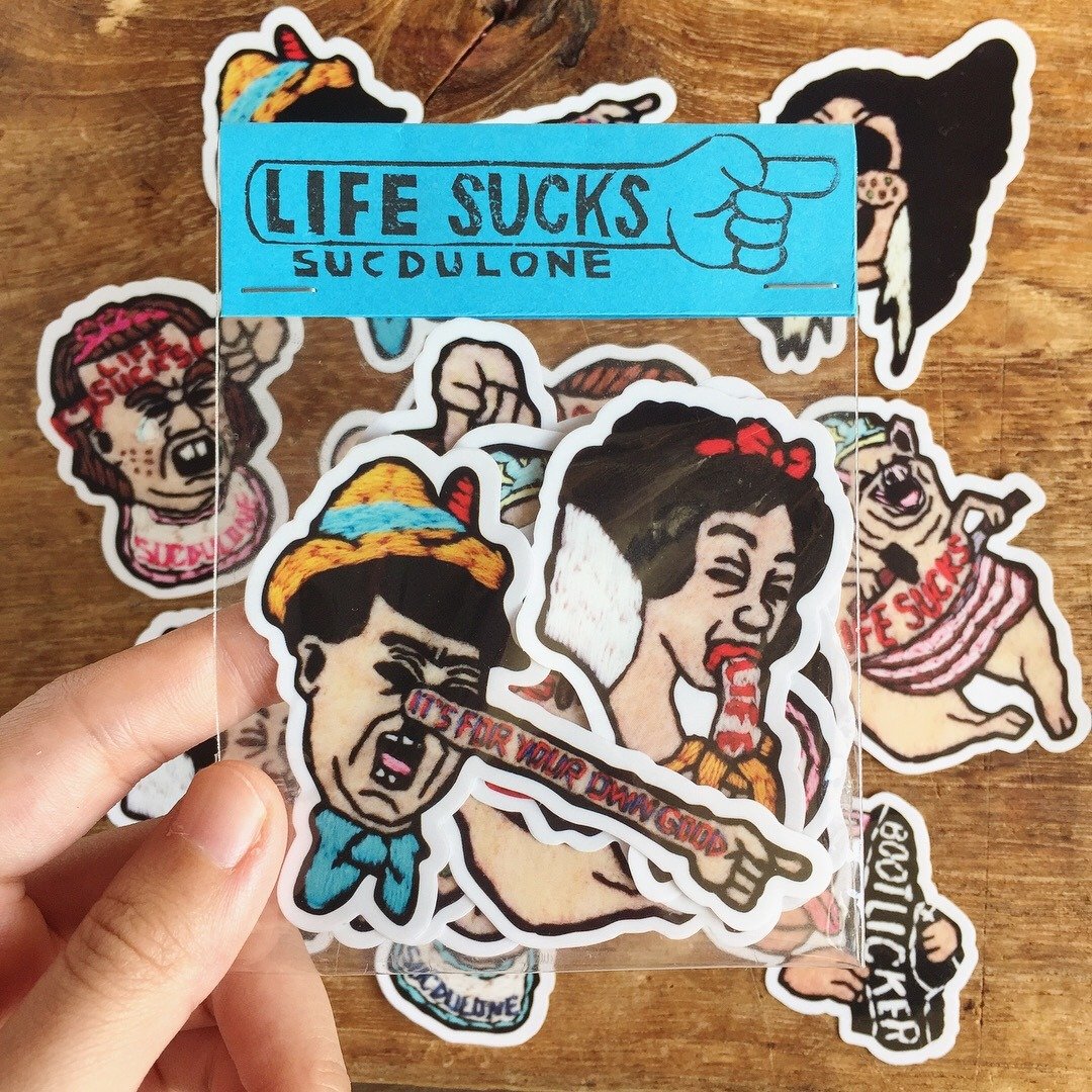 生活一团糟贴纸系列 LIFE SUCKS / 手工刺绣贴纸 - 贴纸 - 纸 多色
