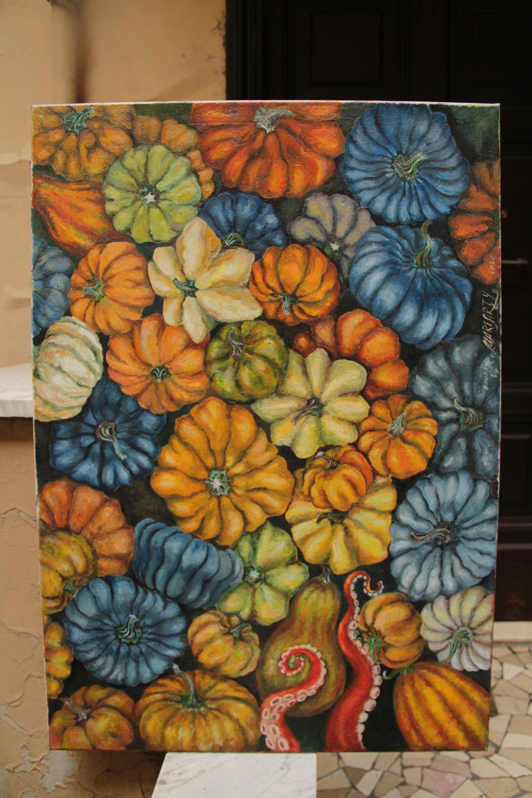extra large pumpkin original oil painting, halloween autumn art huge oil on canv - 插画/绘画/写字 - 环保材料 多色