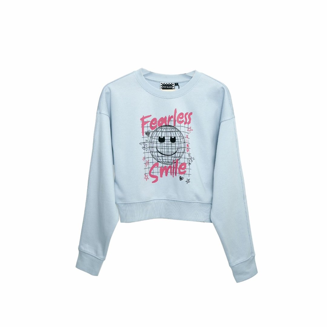 FEARLESS AND SMILE crop sweatshirt by Toby Black - 女装上衣 - 棉 蓝色