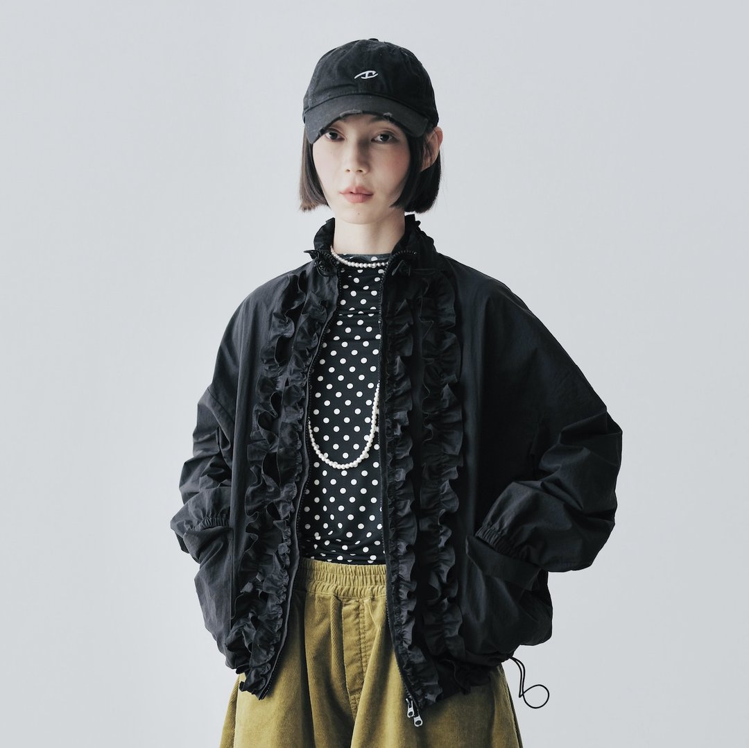 黑色日系花边皱薄外套 - 女装休闲/机能外套 - 其他材质 黑色