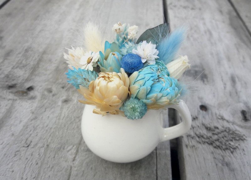 白雪之湖小奶壶||干燥花 小盆花 婚礼小物 毕业季 毕业礼物 - 干燥花/捧花 - 植物．花 蓝色