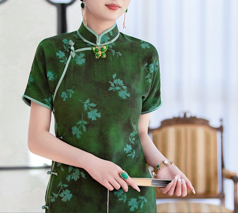 【雾夜花】 新中式復古/韵味古法旗袍 - 旗袍 - 其他材质 绿色