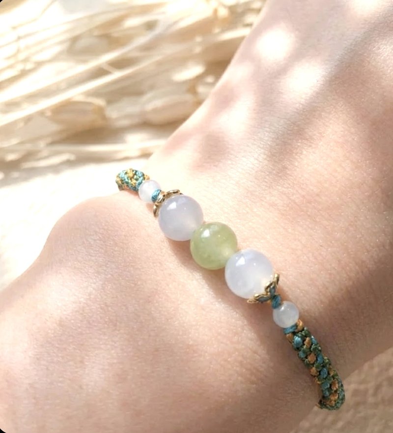 冰种多彩翡翠圆珠编织手链 | 天然缅甸玉 A 货翡翠 | 送礼 - 手链/手环 - 玉石 绿色