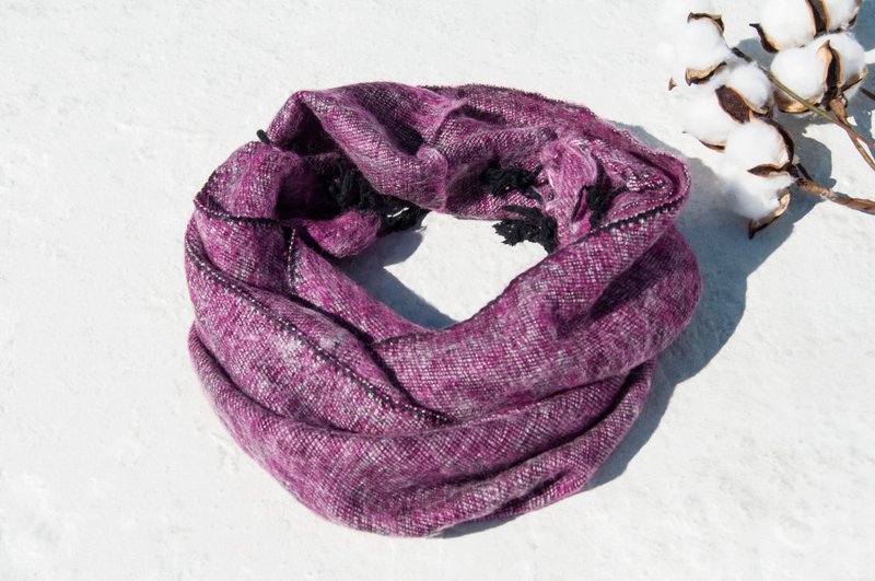 圣诞礼物纯羊毛丝巾/手工针织围巾/编织围巾/纯羊毛围巾-兰姆葡萄 - 丝巾 - 羊毛 紫色