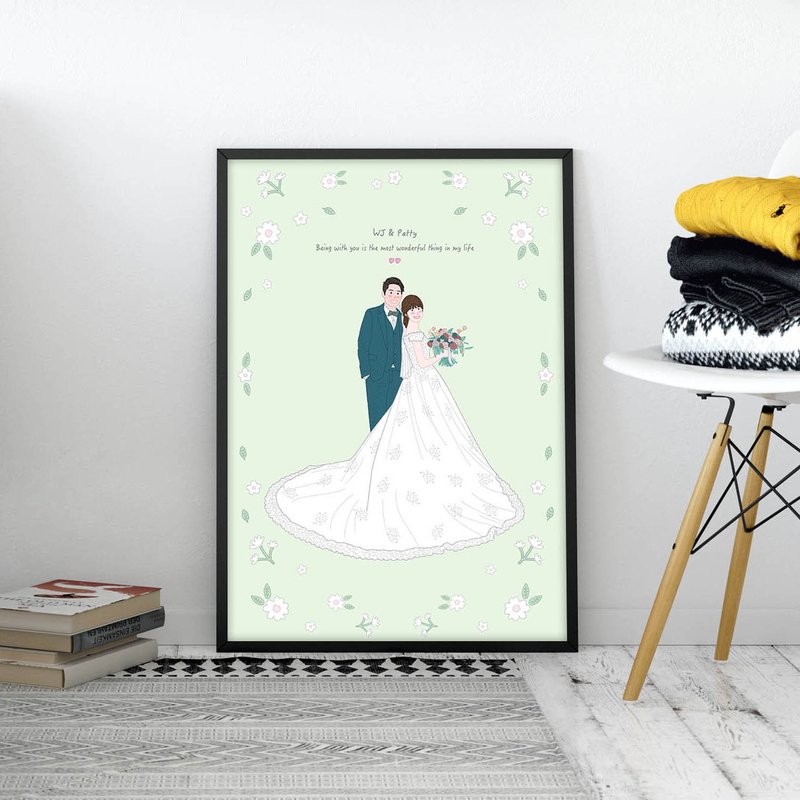 Custom illustraton of couple with pets. - 海报/装饰画/版画 - 纸 粉红色