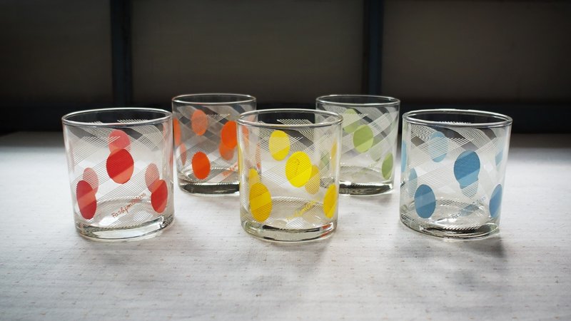 早期水杯-欢乐色点-小 (餐具/旧货/老物/几何/点点/玻璃) - 茶具/茶杯 - 玻璃 多色