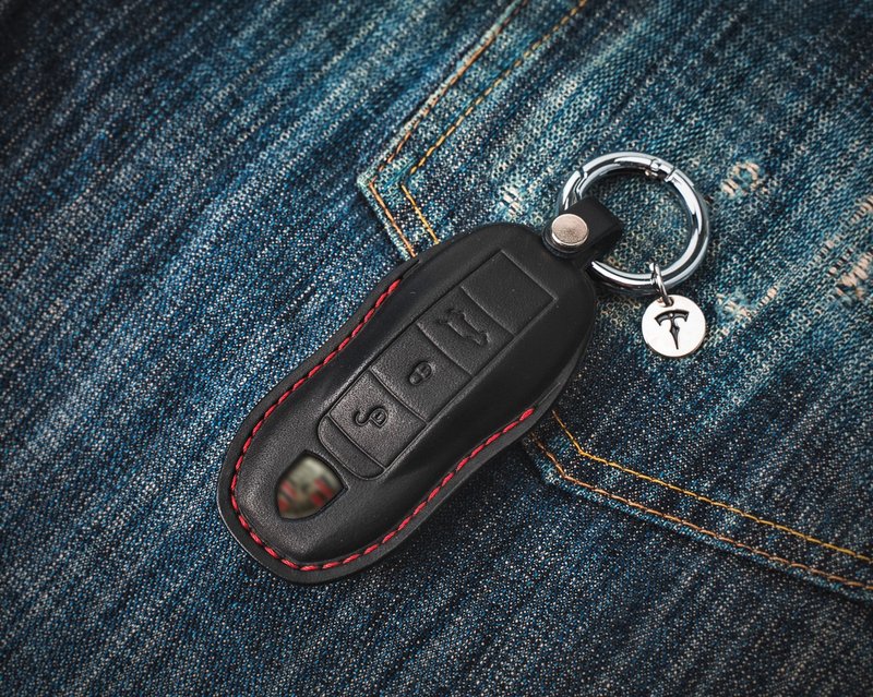 【定制版】保时捷 PORSCHE 991 911 718 Macan Taycan 汽车钥匙包 - 钥匙链/钥匙包 - 真皮 黑色