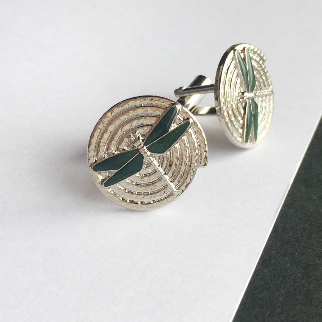 Dragonfly [Midori Green] Cloisonne Cufflinks Cufflinks Red Copper Metal Cloisonne - 袖扣 - 其他材质 绿色