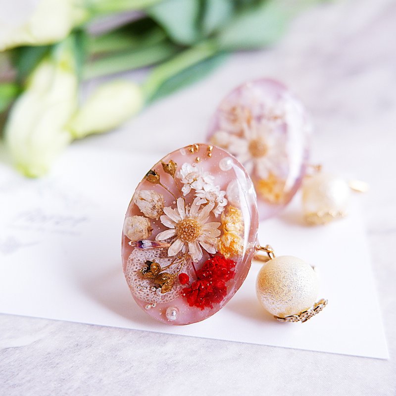 仿珍珠摇曳的花束造型马尾夹 - 棕色 - 发饰 - 树脂 咖啡色