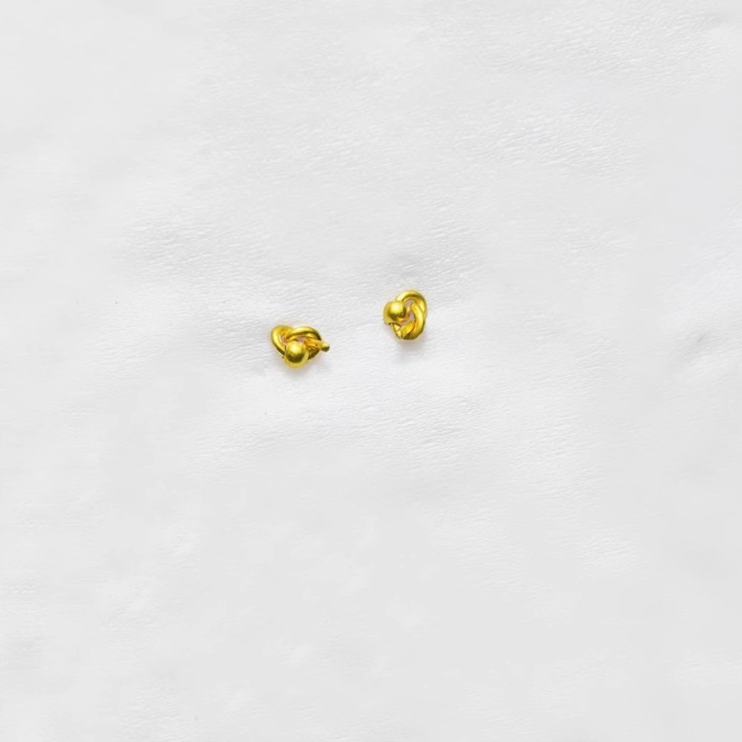 爱心手工制作千足金黄金纯金24K金耳钉迷你小巧耳钉防过敏 - 耳环/耳夹 - 其他材质 