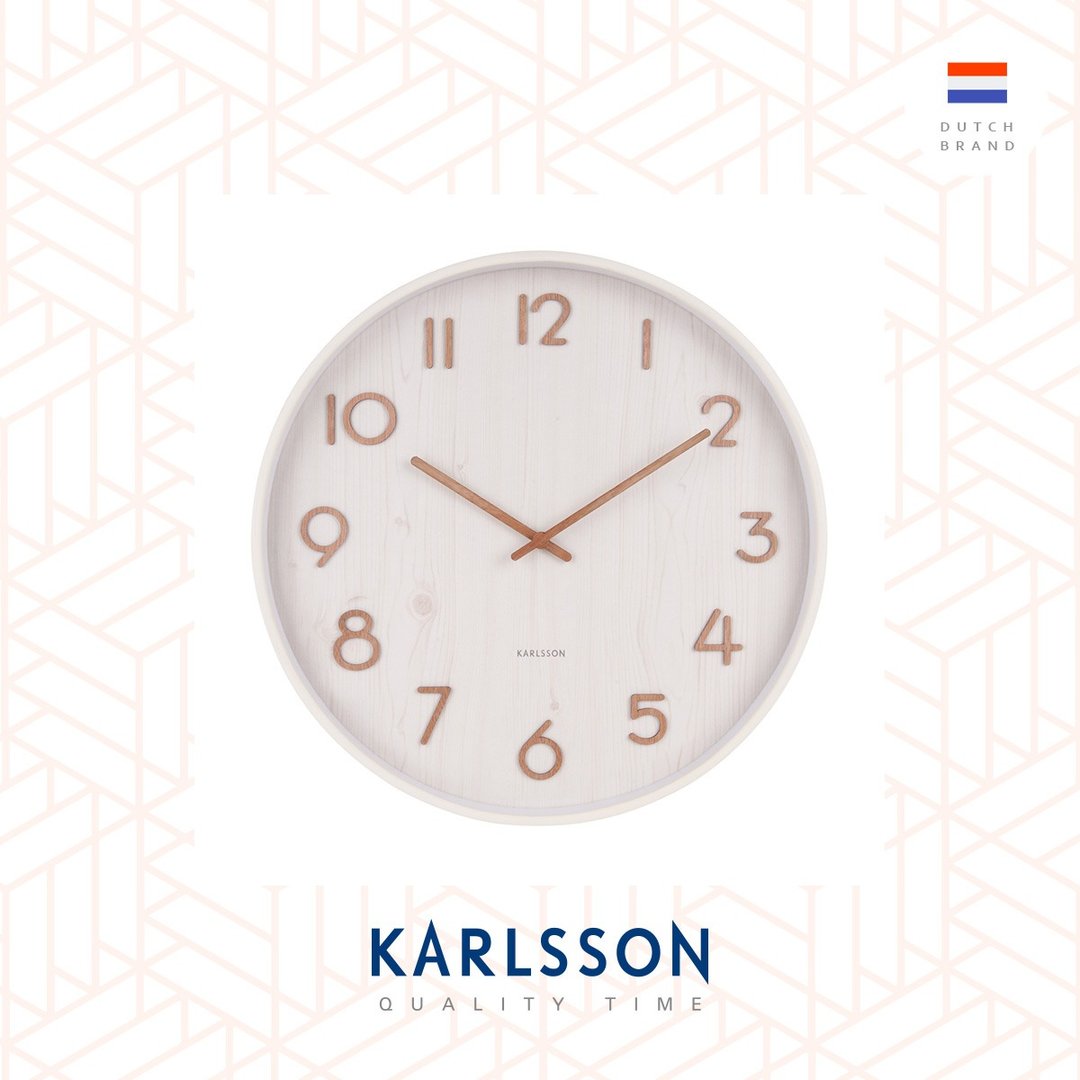 荷兰Karlsson,40cm 木制白色数字挂钟Wall clock Pure basswood - 时钟/闹钟 - 木头 白色