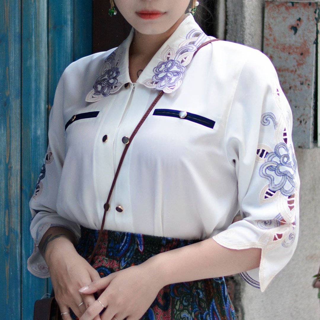 双蝶 |  日本古着长袖衬衫 - 女装衬衫 - 其他材质 