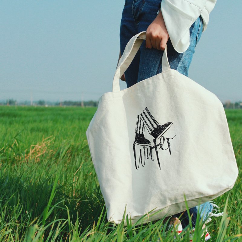 经典款-Walk on Water 走在水面上  大容量/三用帆布袋/长短背带 - 侧背包/斜挎包 - 棉．麻 白色