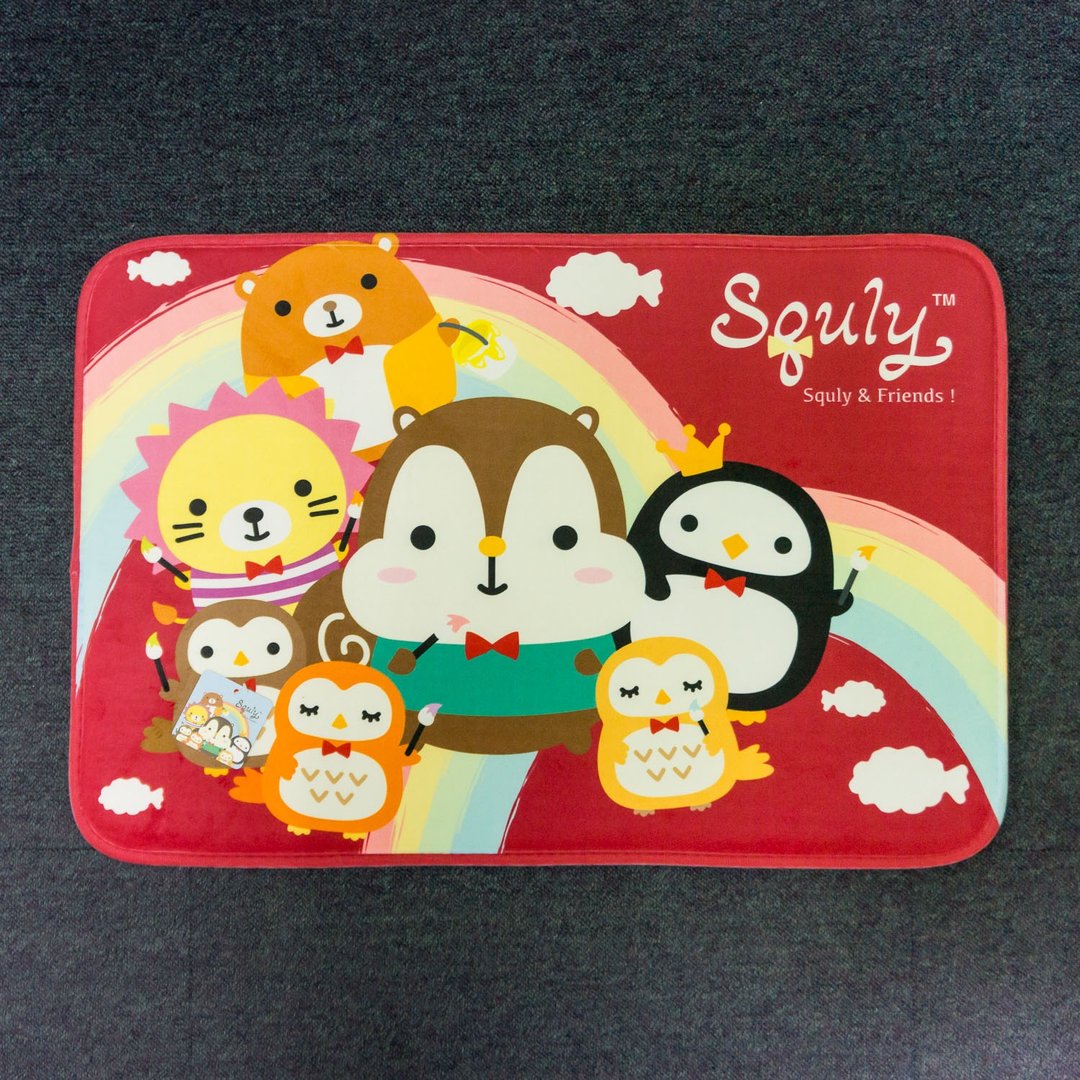 可爱 Squly & Friends 地垫 (油彩虹-红底) - G008SQH - 其他 - 聚酯纤维 红色