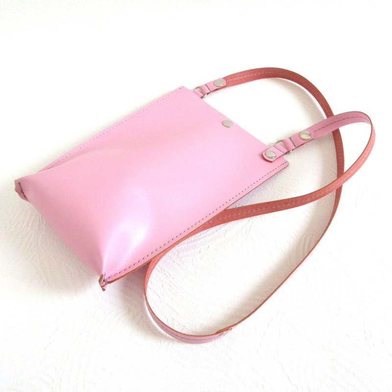牛皮・简约斜背包・直立式・滑面・粉色・0168 - 侧背包/斜挎包 - 真皮 粉红色