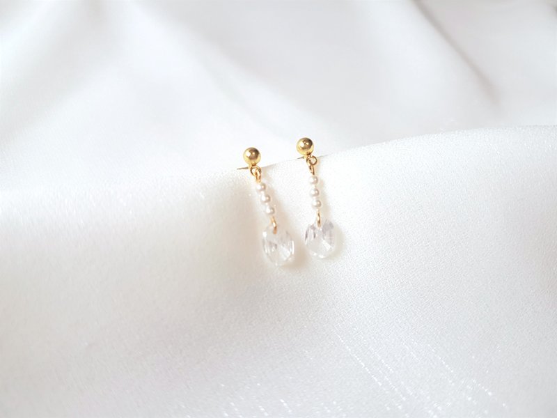 初雪 · 珍珠 玻璃水晶 耳环 - 耳环/耳夹 - 珍珠 透明