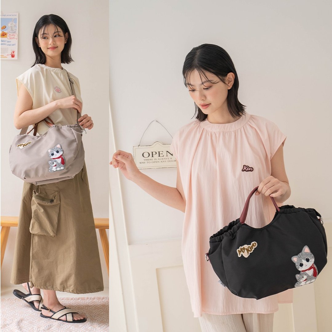 大泡芙包 母子猫 毛巾绣 手提/斜背包【330071】 - 手提包/手提袋 - 防水材质 灰色