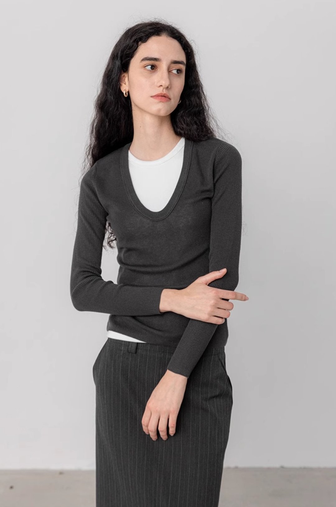 法式极简 羊毛修身针织衫毛衣 - 女装针织衫/毛衣 - 其他材质 灰色