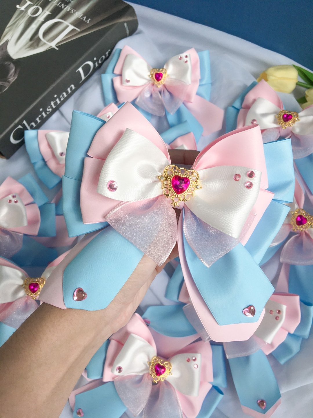 Hair bow 3 layers, pastel tone, Handmade - 发饰 - 棉 多色