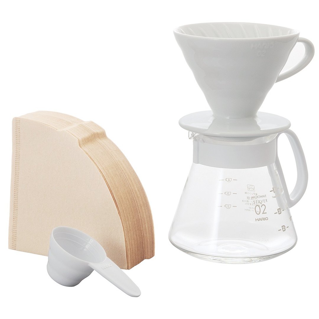 HARIO V60白色02滤杯咖啡壶组 600ml/ XVDD-3012W - 咖啡壶/周边 - 玻璃 透明