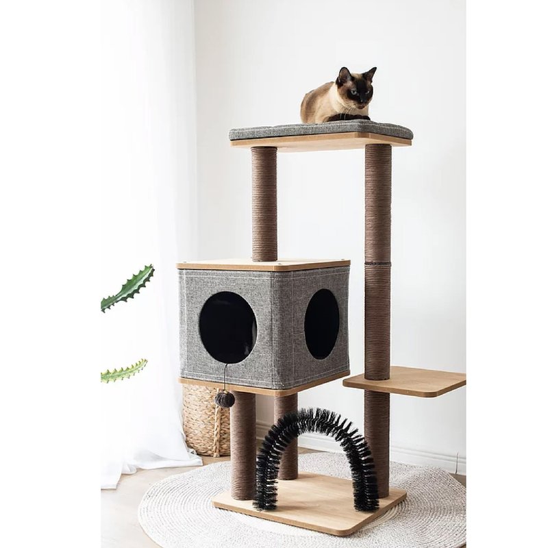 【美国Petpals】质感疗愈双洞游憩跳台 - 抓板/跳台 - 棉．麻 灰色