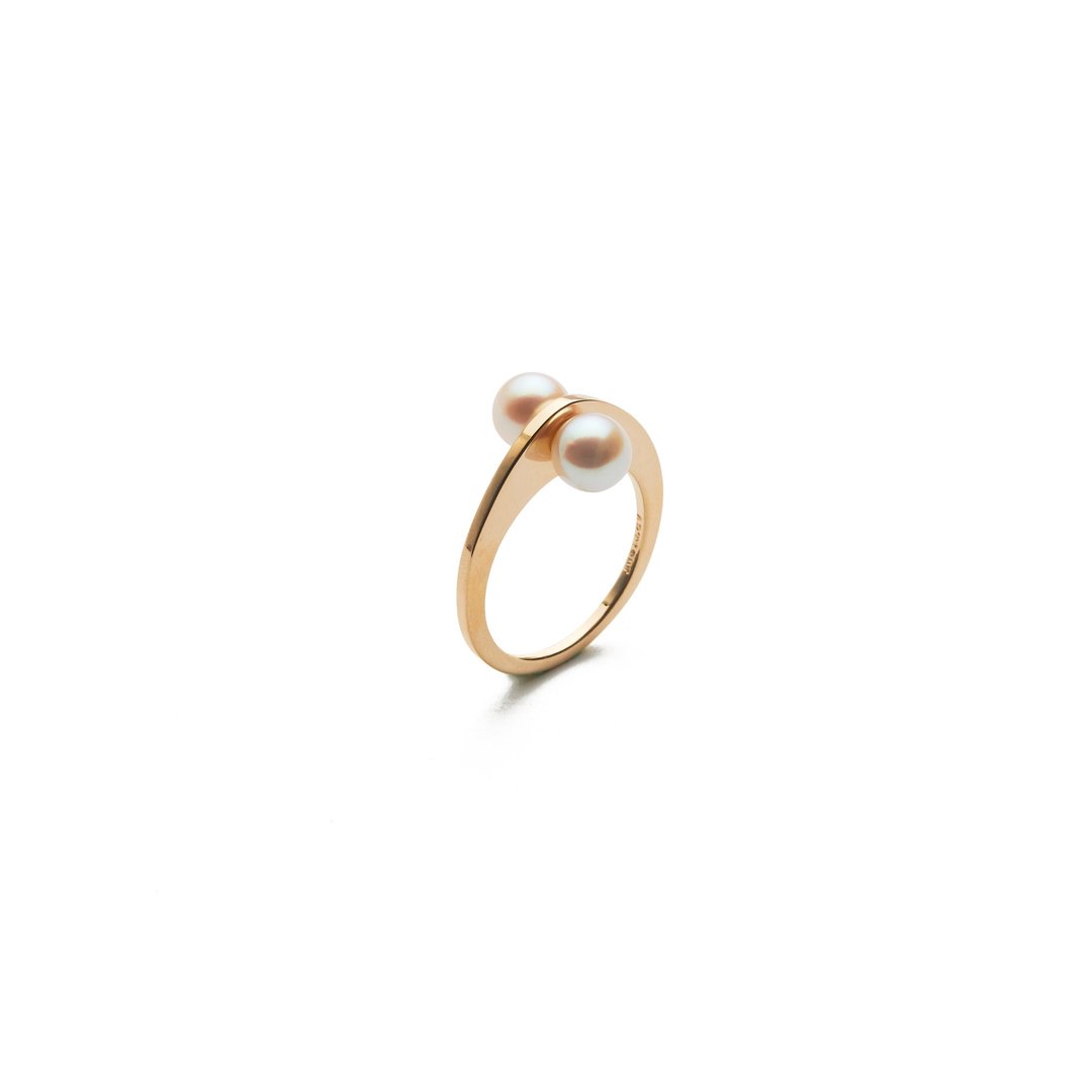 Akoya珍珠尖角戒指 925银厚镀18K金 Rosette Pearl Ring - 戒指 - 珍珠 粉红色
