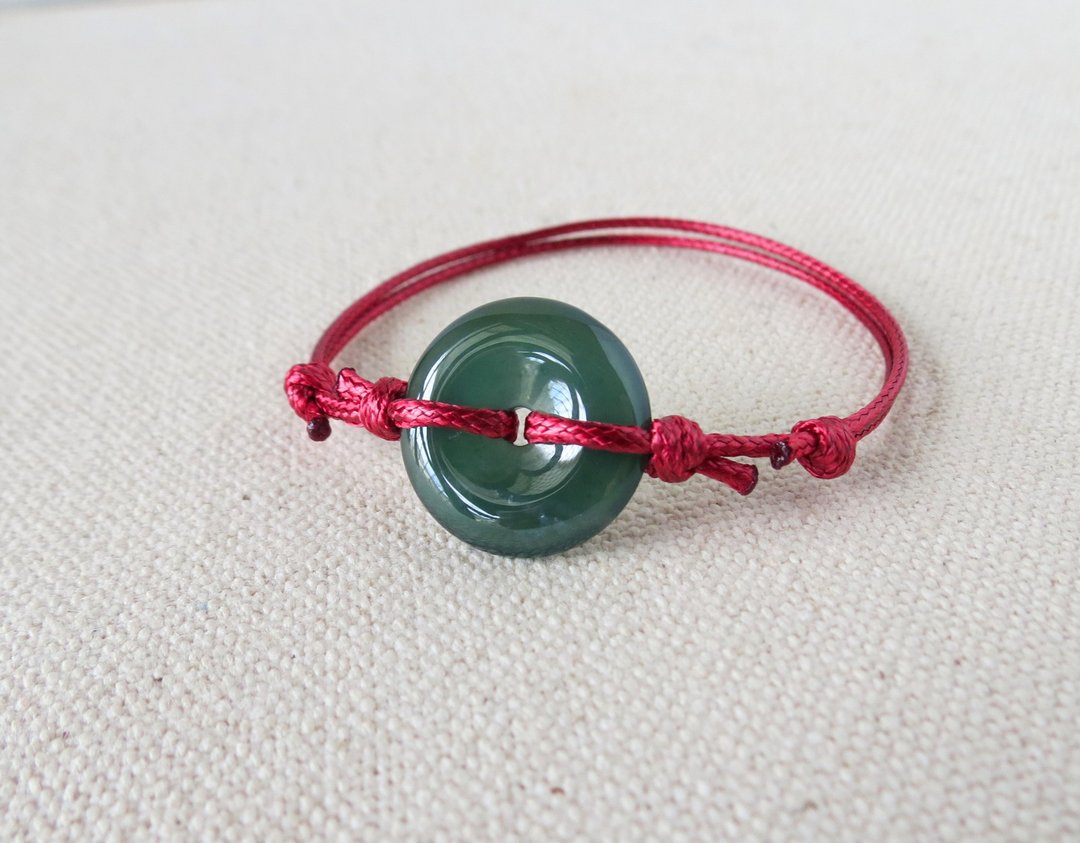 本命年【平安·如意】平安扣翡翠韩国蜡线手链*AA09*招财、保平安 - 手链/手环 - 宝石 多色