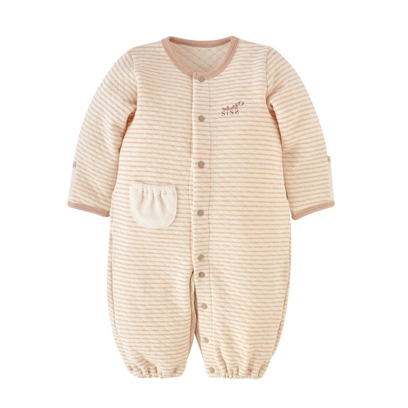 【SISSO有机棉】咖条空气棉两用式兔装 - 包屁衣/连体衣 - 棉．麻 咖啡色
