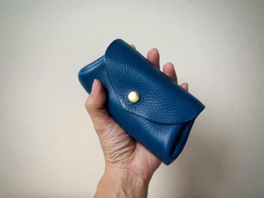 Leather Wallet Italian Natural Tanned Leather Mini Pouch Fave Vermeerblue - 零钱包 - 真皮 蓝色