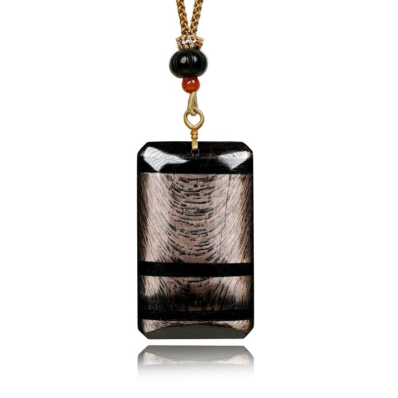 【正佳珠宝】金运石 猫眼黑银线 21g 无事牌吊坠 - 项链 - 半宝石 多色