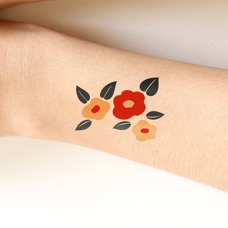 Red flower pattern sticker tattoo. - 纹身贴 - 纸 红色