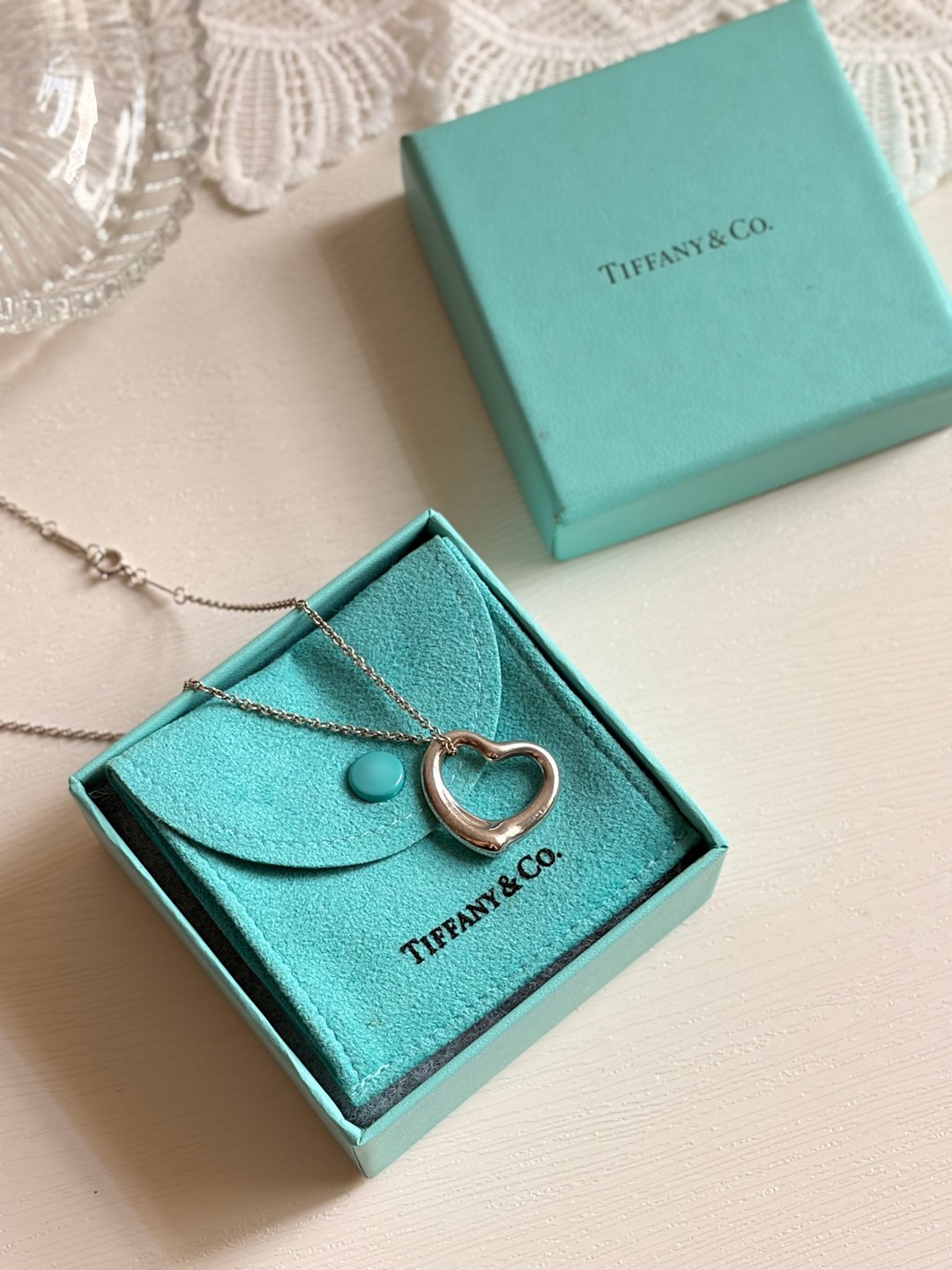 中古正品 Tiffany & Co. 蒂芙尼经典纯银 Open Heart 镂空爱心项链 - 项链 - 纯银 银色