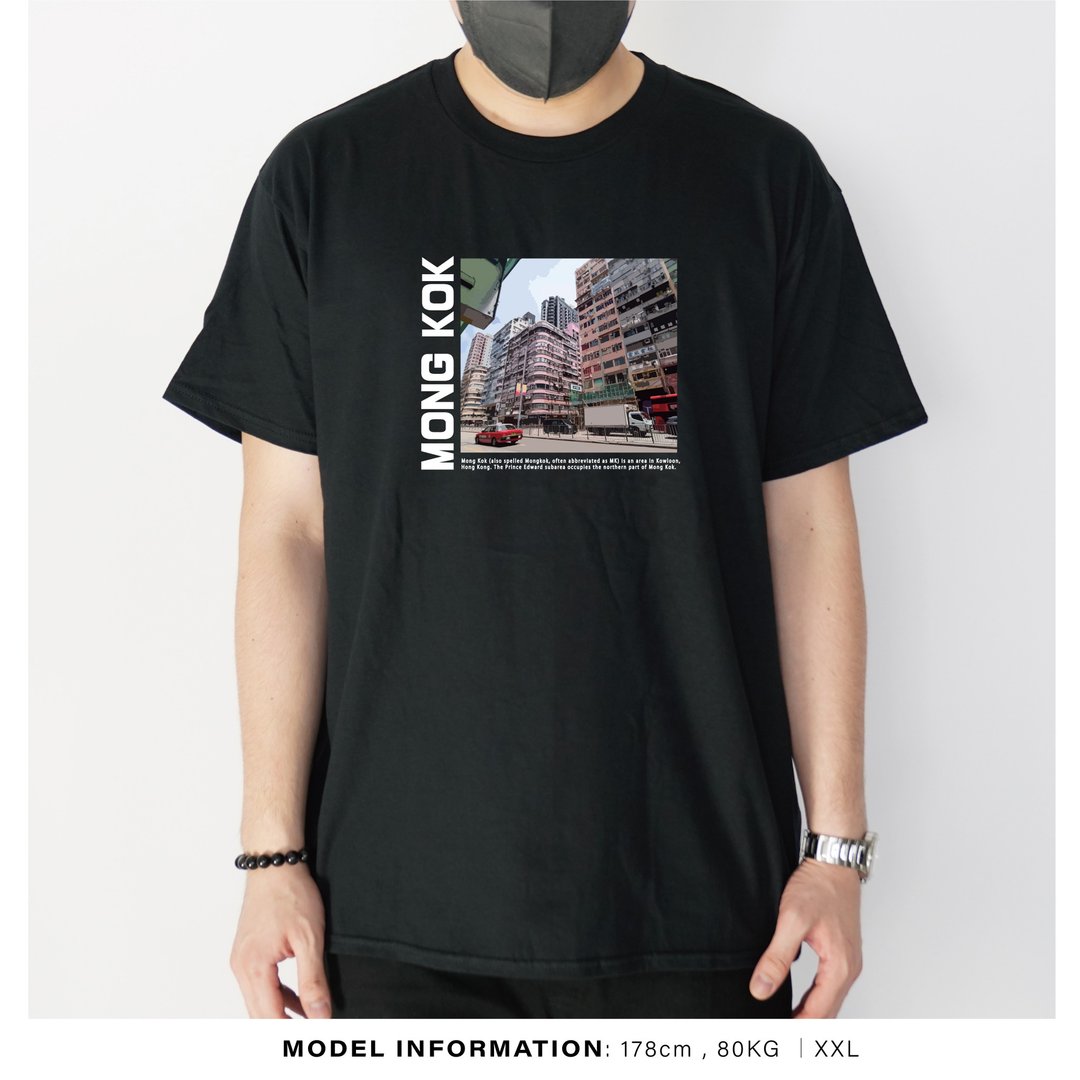 旺角-自家设计印刷T-Shirt - 男装上衣/T 恤 - 棉．麻 黑色