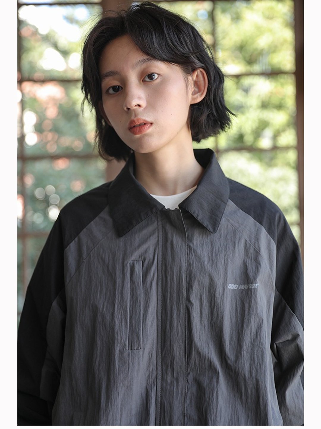 【换季特卖】odd maker 黑灰拼色复古BF风宽松夹克短外套 - 女装西装外套/风衣 - 棉．麻 