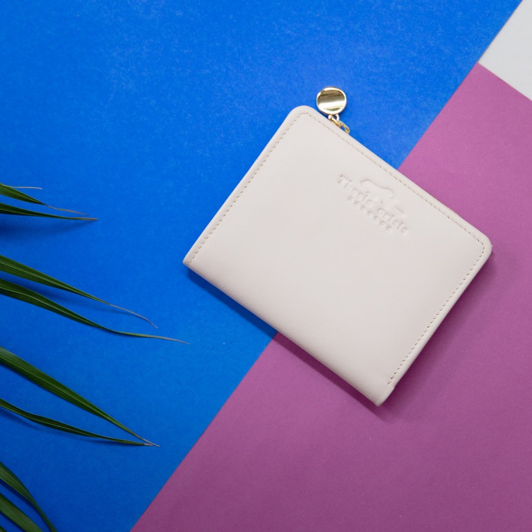 PEONY - SMALL COW LEATHER WALLET AND COIN PURSE-WHITE - 皮夹/钱包 - 真皮 白色