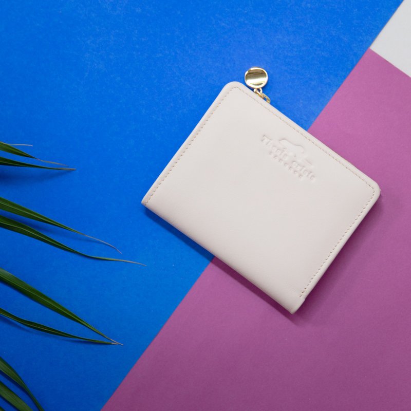 PEONY - SMALL COW LEATHER WALLET AND COIN PURSE-WHITE - 皮夹/钱包 - 真皮 白色