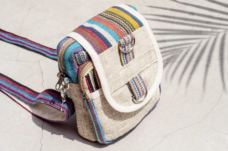 毕业礼物 生日礼物 限量一件 天然棉麻收纳包 / 民族风零钱包 / 相机包 / 手机包 / 卡夹  / 斜背包 - 南美洲色彩 彩色森林 手工编织棉麻 撞色拼接 - 侧背包/斜挎包 - 棉．麻 多色