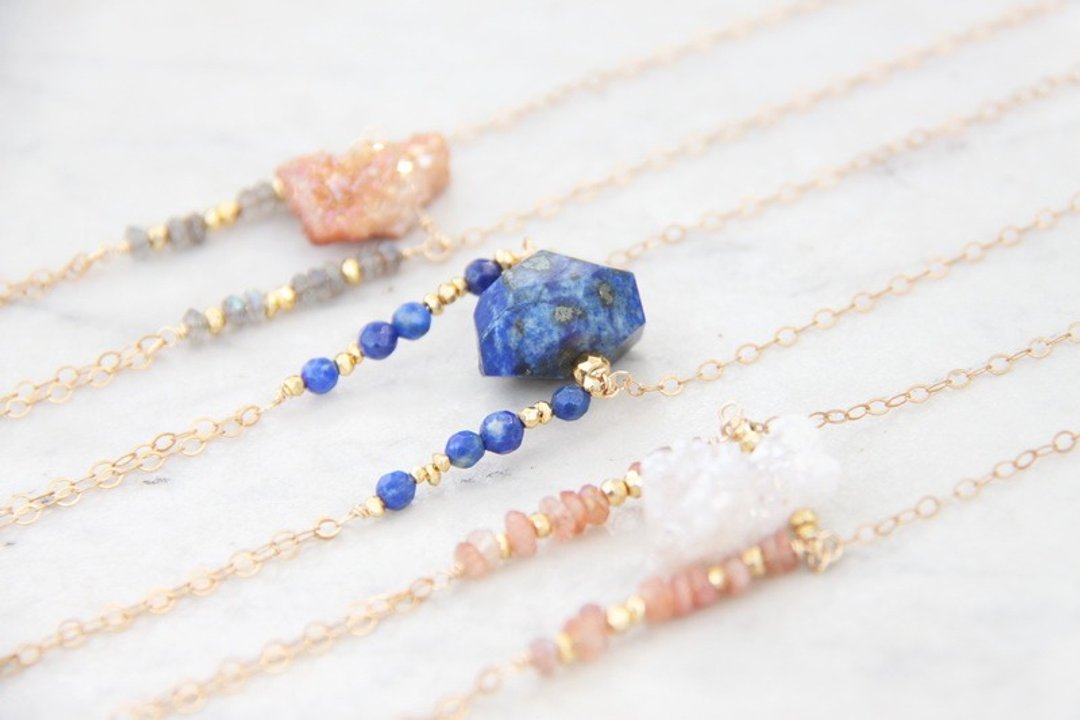 青金石波希米亚风14KGF长链/ Lapis Lazuli BOHO style - 项链 - 宝石 蓝色