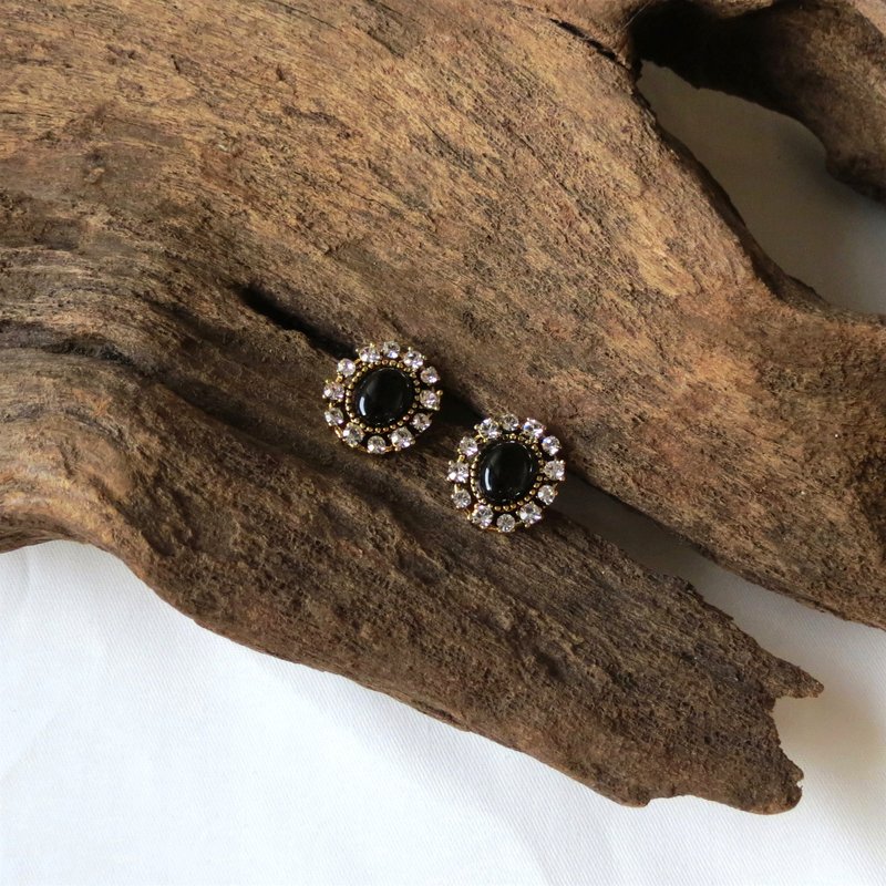 施华洛世奇花盘玛瑙耳环(可改夹式) - 耳环/耳夹 - 宝石 金色