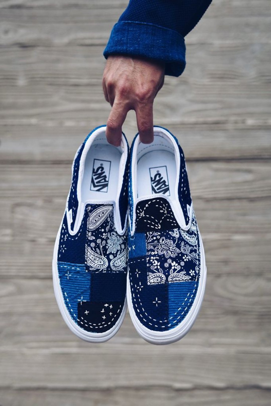 【YUKATA】蓝染刺绣拼布Vans Slip On - 男款休闲鞋 - 棉 