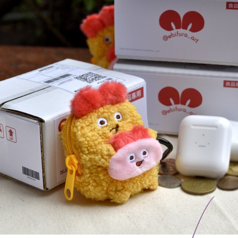 欠揍虾巴虾耳机包 /零钱包 (炸虾炸炸虾) - 零钱包 - 棉．麻 橘色