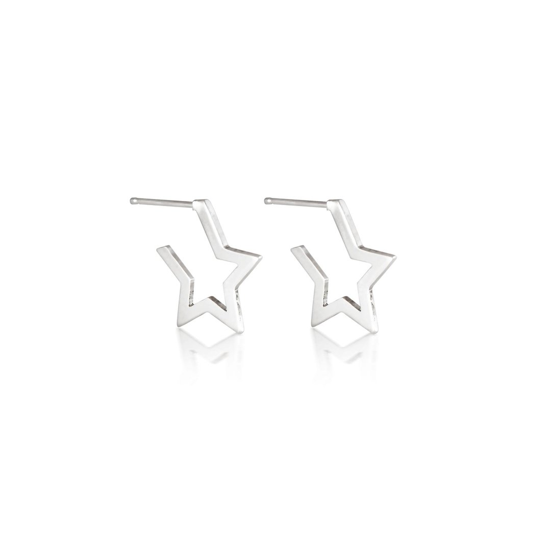 Open Hollow Star Silver Earrings 星星纯银耳环 - 耳环/耳夹 - 纯银 