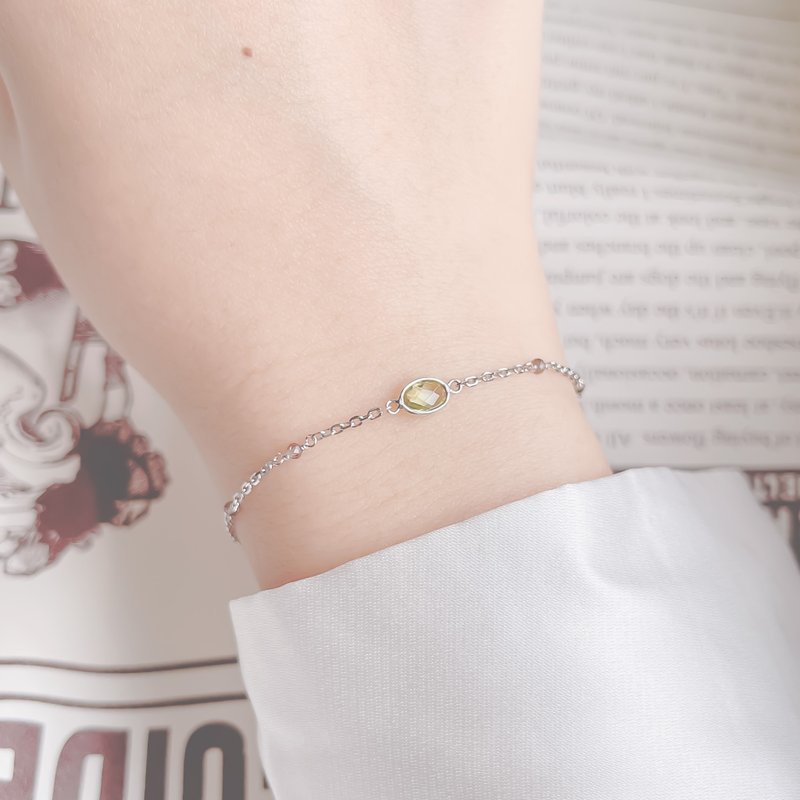 橄榄石925纯银椭圆宝石mix茶晶果实手链 - 手链/手环 - 宝石 银色