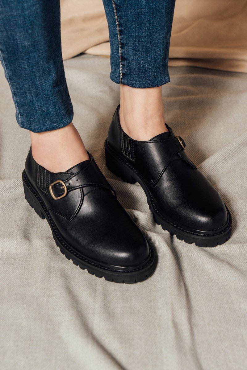 GULLAR 女士 单扣孟克马丁-素食皮鞋 - 女款休闲鞋 - 环保材料 黑色