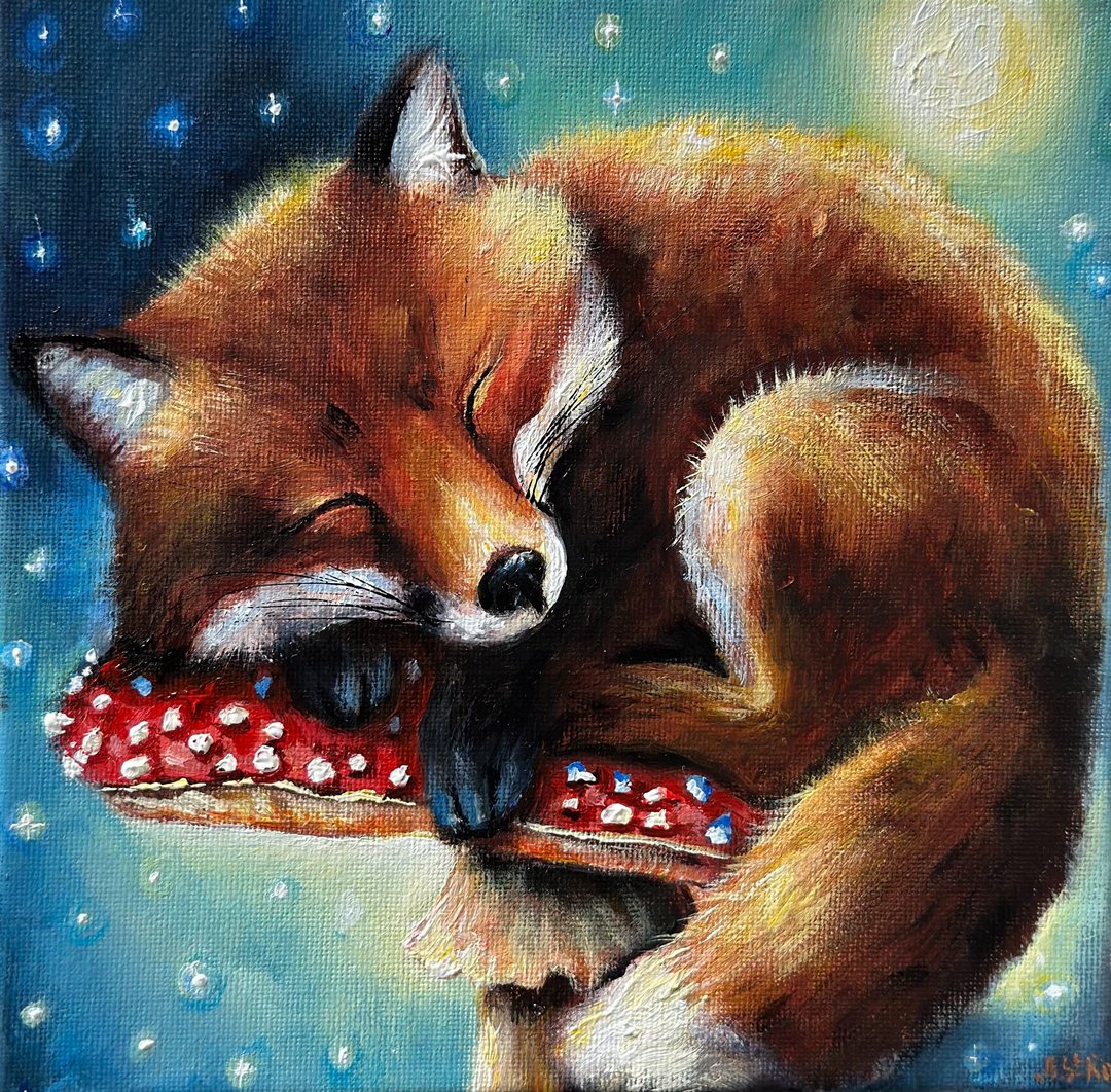 睡觉的狐狸画、狐狸壁画、狐狸房间装饰、森林动物、狐狸海报 - 墙贴/壁贴 - 棉 多色