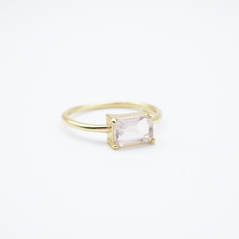 粉红控粉水晶长方石925纯银戒指(银/玫瑰金/18K金) |  长方石系列 - 戒指 - 宝石 粉红色