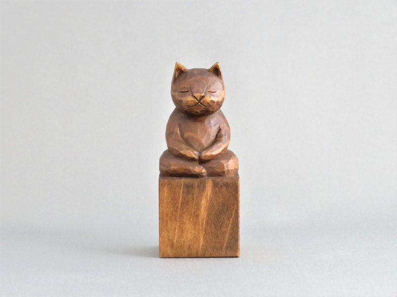 佛系猫咪 打坐猫 木雕 A1120 - 摆饰 - 木头 咖啡色